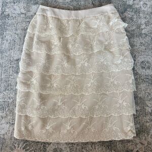 Akris Lace Tiered Silk Mini Skirt - Floral Lace Designer Feminine Boho Luxury